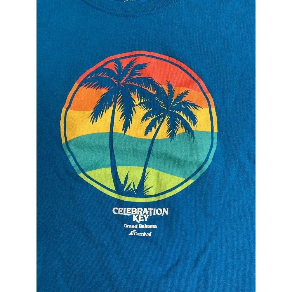 Carnival Celebration Key Grand Bahama Blue Palm Tree T-Shirt Size L Cotton